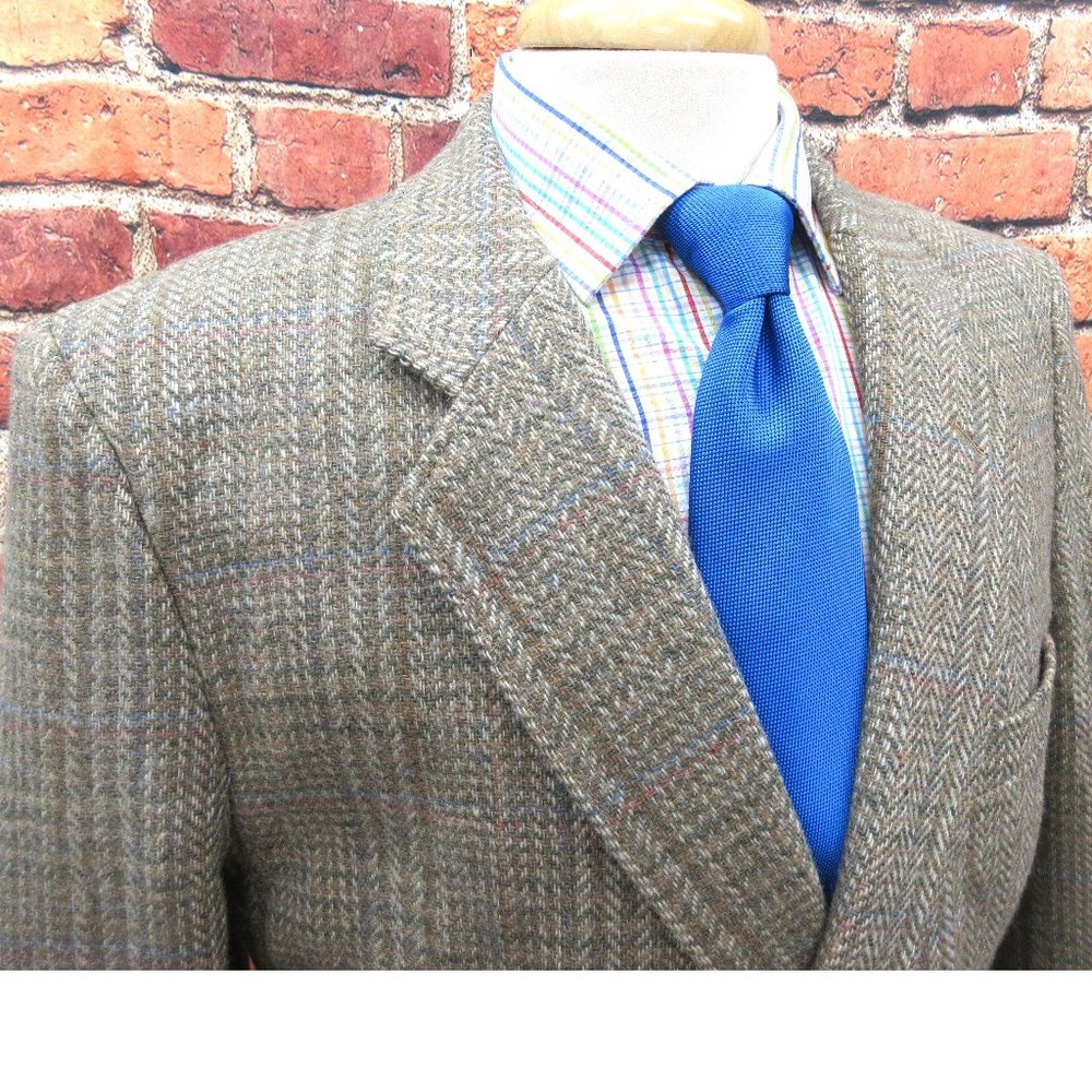 40 R- VTG ANDRE VILLARD 100% WOOL SPORT COAT DARK KHAKI TWEED/ HERRINGBONE